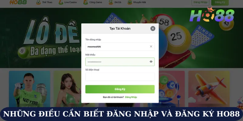 đăng nhập và đăng ký Ho88